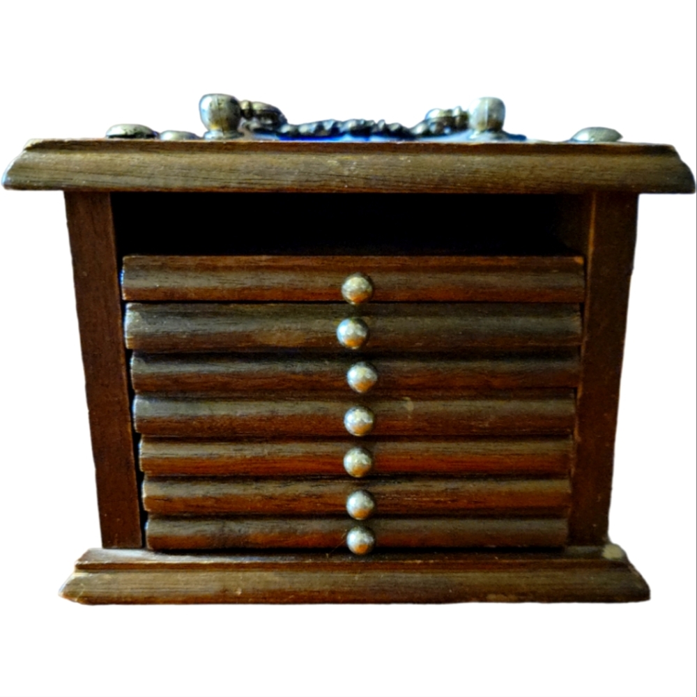 Vtg Wooden Box Brass Fittings Cork Sanyei Coaster Set Project Arts & Crafts